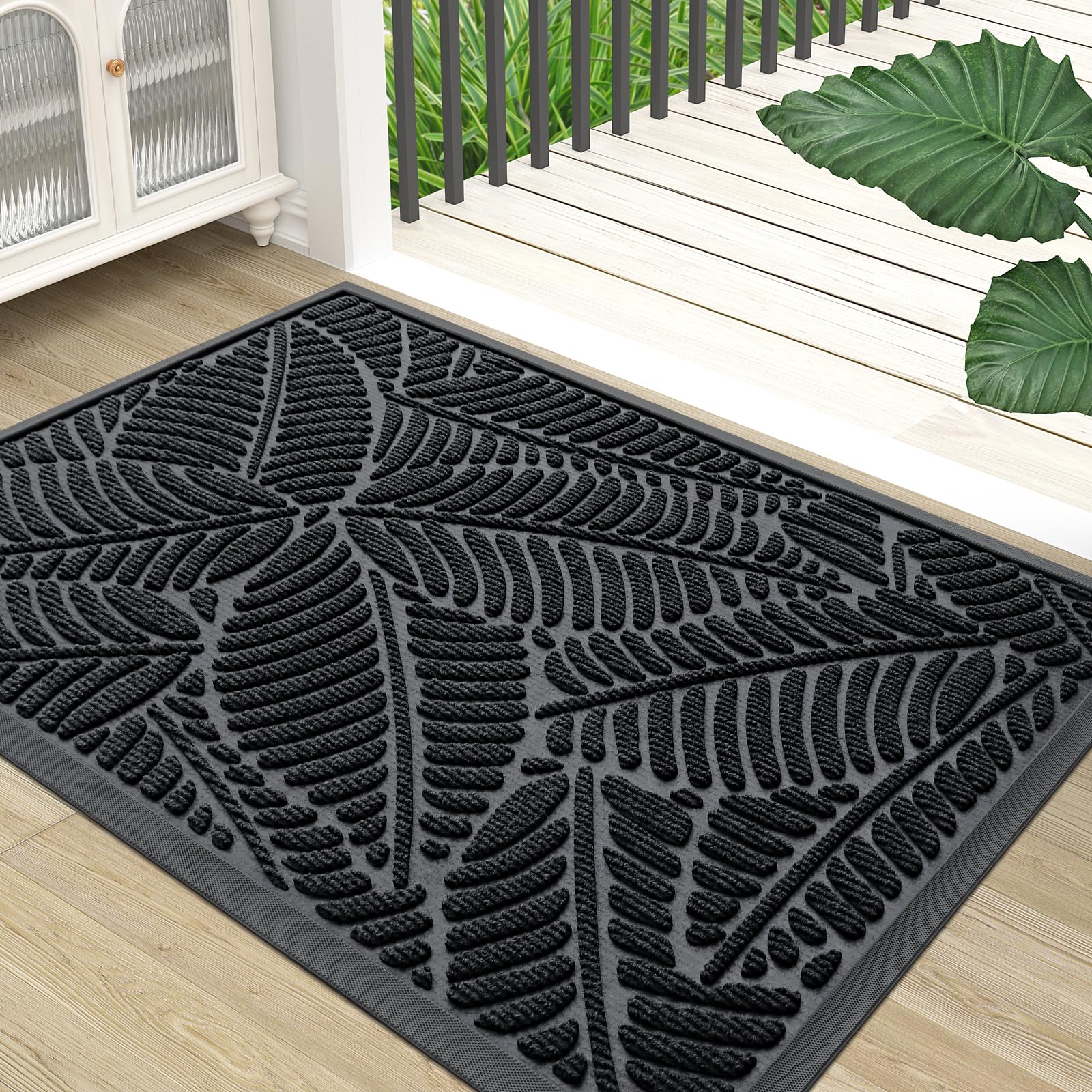 Colorxy Waterproof Doormat, Sturdy Natural Rubber Front Indoor/Outdoor Mat, Non-Slip Low Profile, Stain And Fade Resistant, Easy Clean Patio Entrance, 30''X17'', Black